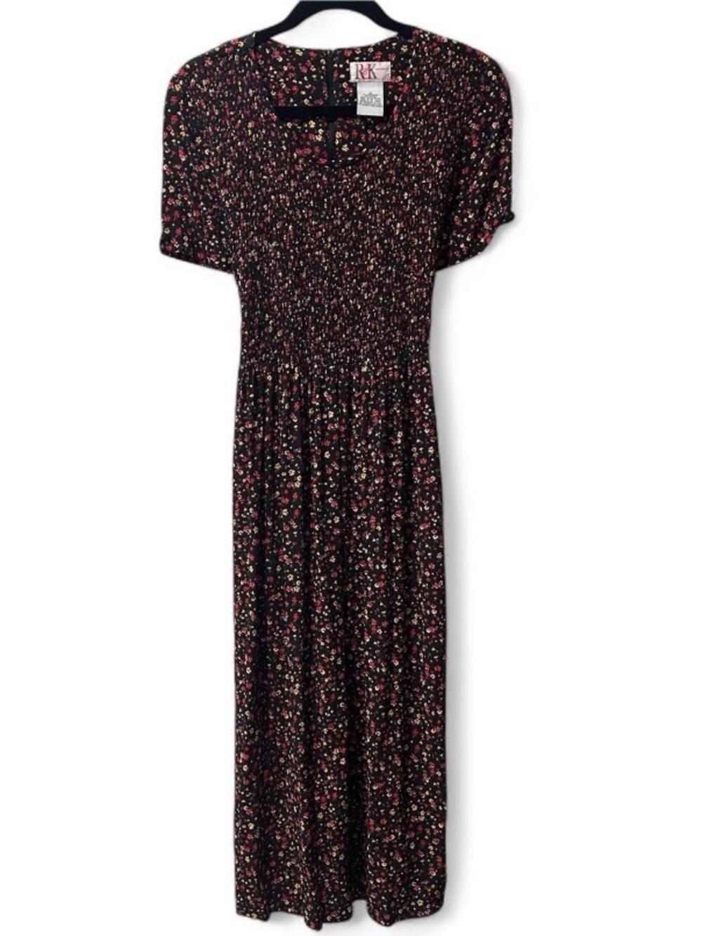 Vintage Black Ditsy Floral Dress Cottagecore Prairie Y2K Maxi Dress
